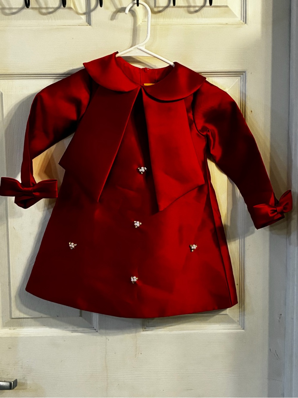 Onea for Kids Red Satin Bow, Long-Sleeve Dress, Size: 4